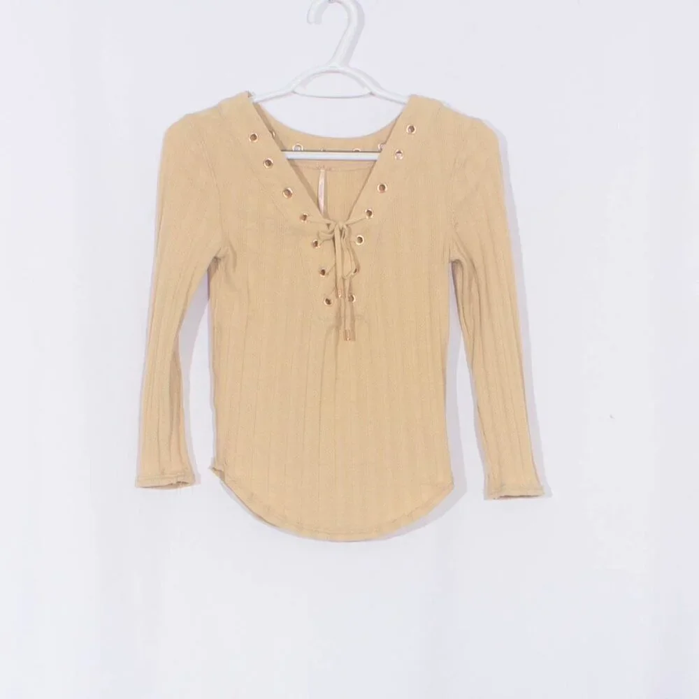FREE PEOPLE Ice Cold Ribbed Lace Up Top Size S
